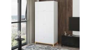 Распашной шкаф Хелен 30 Белый Фасадный 0101 PE / Бук Бавария 0381 PR 100*50*210 см,    Фиеста