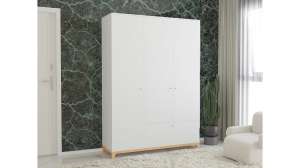 Распашной шкаф Хелен 38 Белый Фасадный 0101 PE / Бук Бавария 0381 PR 150*45*210 см,    Фиеста