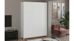 Распашной шкаф Хелен 43 Белый Фасадный 0101 PE / Бук Бавария 0381 PR 150*50*210 см,    Фиеста