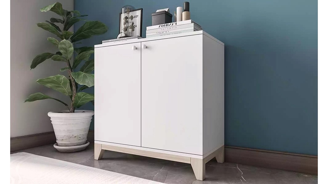 Комод Хелен 01 Белый Фасадный 0101 PE / Бук Бавария 0381 PR 70*40*70 см, Белый   Фиеста