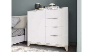 Комод Хелен 47 Белый Фасадный 0101 PE / Бук Бавария 0381 PR 100*45*90 см, Белый   Фиеста