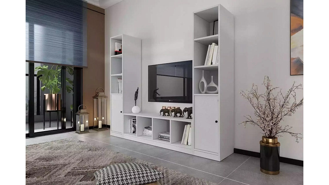 Модульная стенка Билли Айден 10 Белый Фасадный 0101 197*40*167 см, Белый   Фиеста