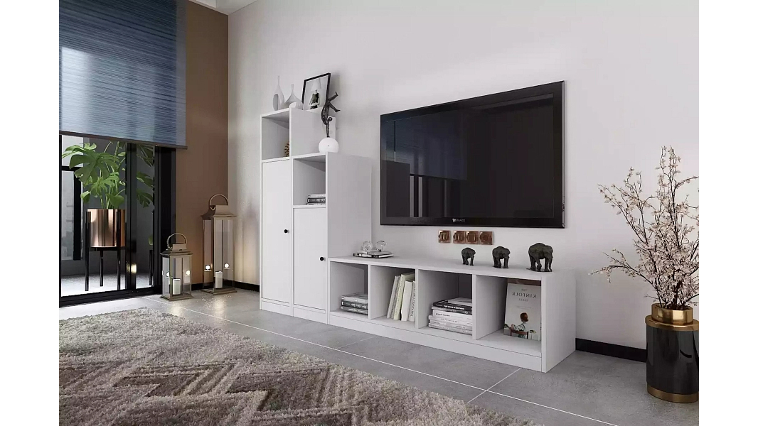 Модульная стенка Билли Айден 11 Белый Фасадный 0101 197*40*135 см, Белый   Фиеста