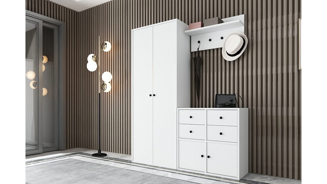Прихожая Билли 7 Белый Фасадный 0101 131*30*161 см, Белый   Фиеста