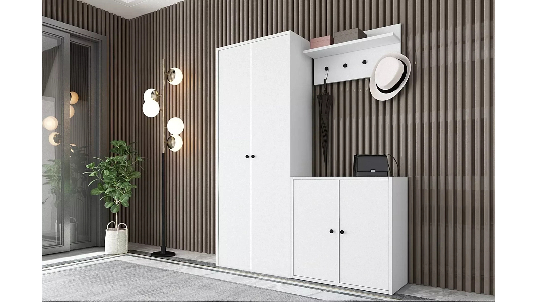 Прихожая Билли 9 Белый Фасадный 0101 131*30*161 см, Белый   Фиеста