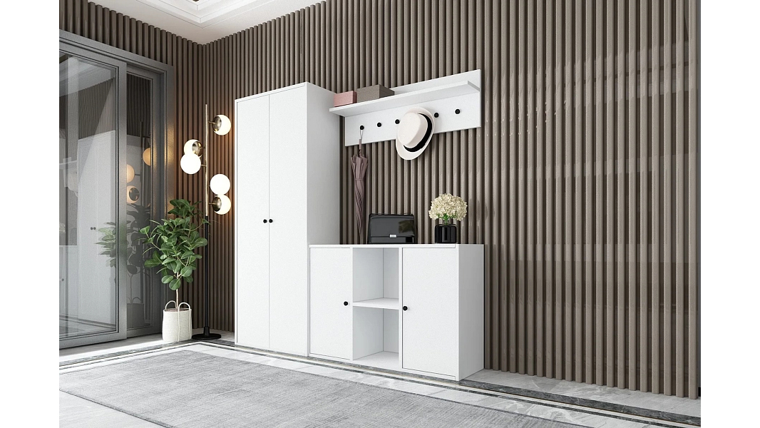 Прихожая Билли 15 Белый Фасадный 0101 163*30*161 см, Белый   Фиеста