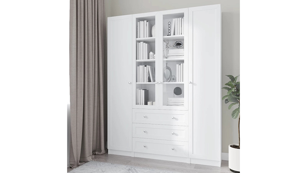Книжный шкаф Билли 45 Белый Фасадный 0101 160*30*202 см, Белый   Фиеста