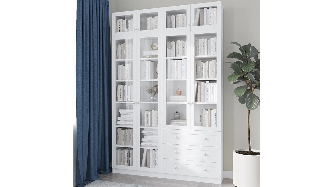Книжный шкаф Билли 47 Белый Фасадный 0101 160*30*237 см, Белый   Фиеста