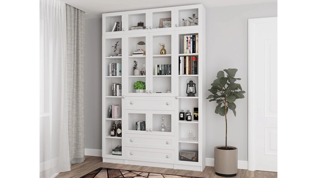 Книжный шкаф Билли 48 Белый Фасадный 0101 160*30*237 см, Белый   Фиеста