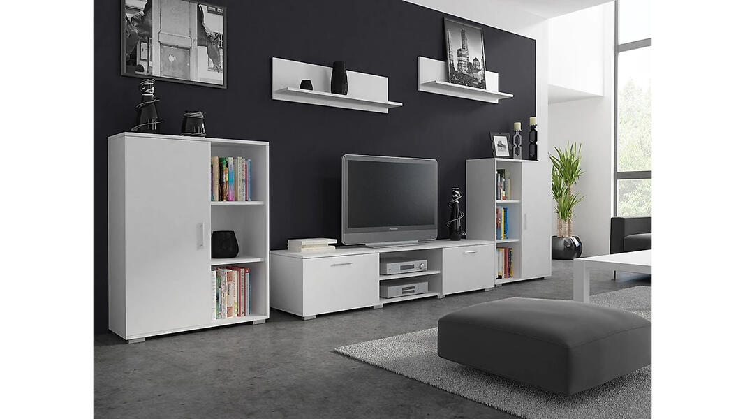 Стенка Денвер-2 Белый Фасадный 0101 310*40*100 см, Белый   Фиеста