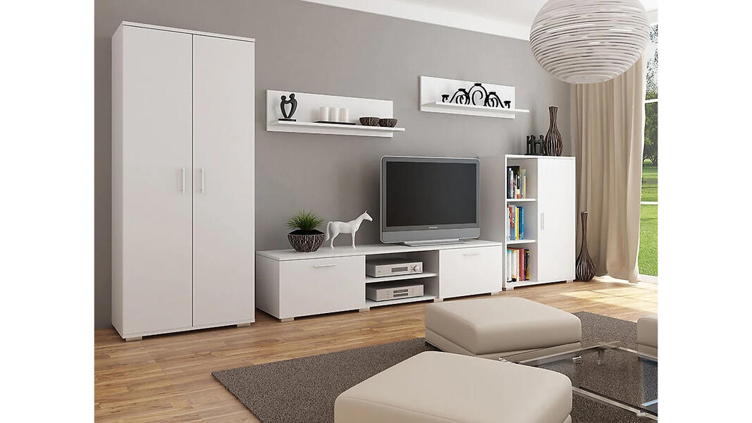 Стенка Денвер-5 (Икар) Белый Фасадный 0101 310*50*190 см, Белый   Фиеста