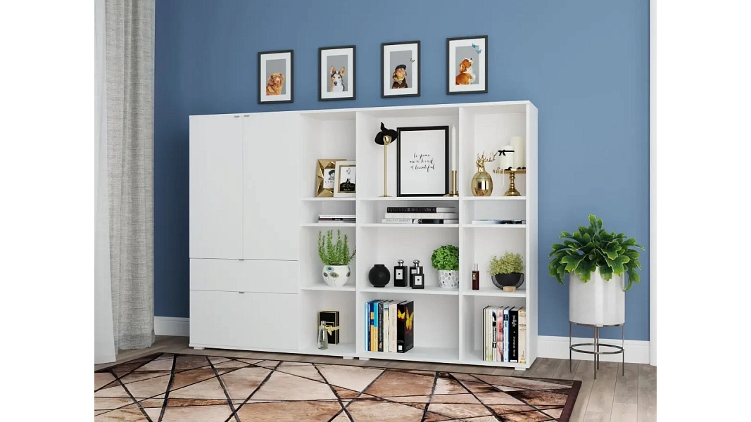 Стеллаж-комод Вихалс-4 Белый Фасадный 0101 200*38*140 см, Белый   Фиеста