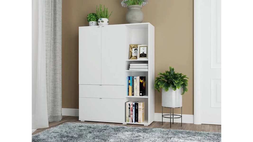 Комод-шкаф Вихалс-1 Белый Фасадный 0101 105*38*143 см, Белый   Фиеста