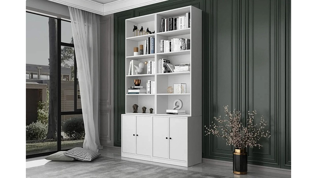 Книжный стеллаж Билли Айден Белый Фасадный 0101 130*40*230 см, Белый   Фиеста