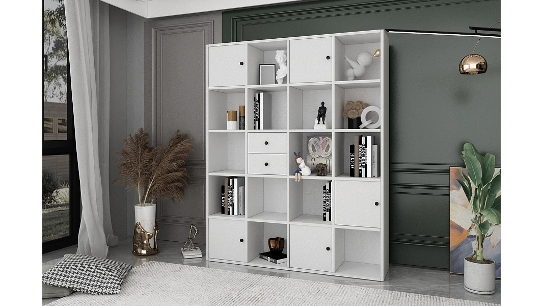 Книжный стеллаж Билли Айден 1 Белый Фасадный 0101 128*30*160 см, Белый   Фиеста