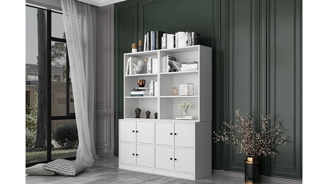 Книжный стеллаж Билли Айден 4 Белый Фасадный 0101 130*40*167 см, Белый   Фиеста