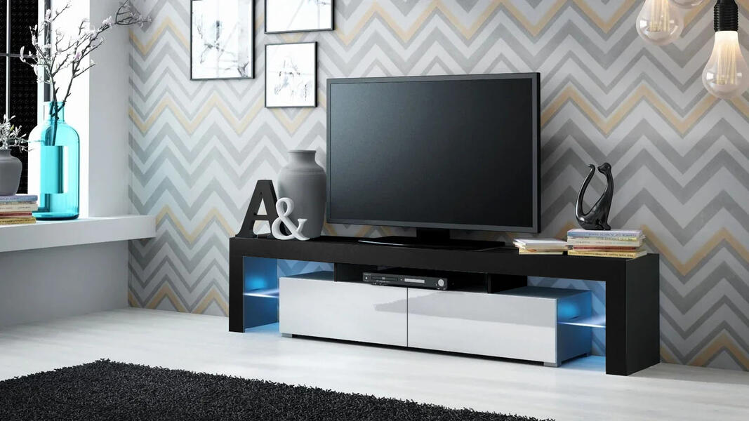 ТВ-тумба 1 МДФ Белый DM635-6 / Черный 0190 PR 200*35*45 см, Белый   Фиеста