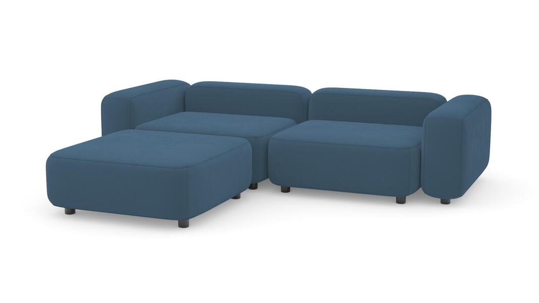 Диван с оттоманкой Баббл Vivaldi 13 273*221*62 см, Синий Велюр Нераскладной Фиеста