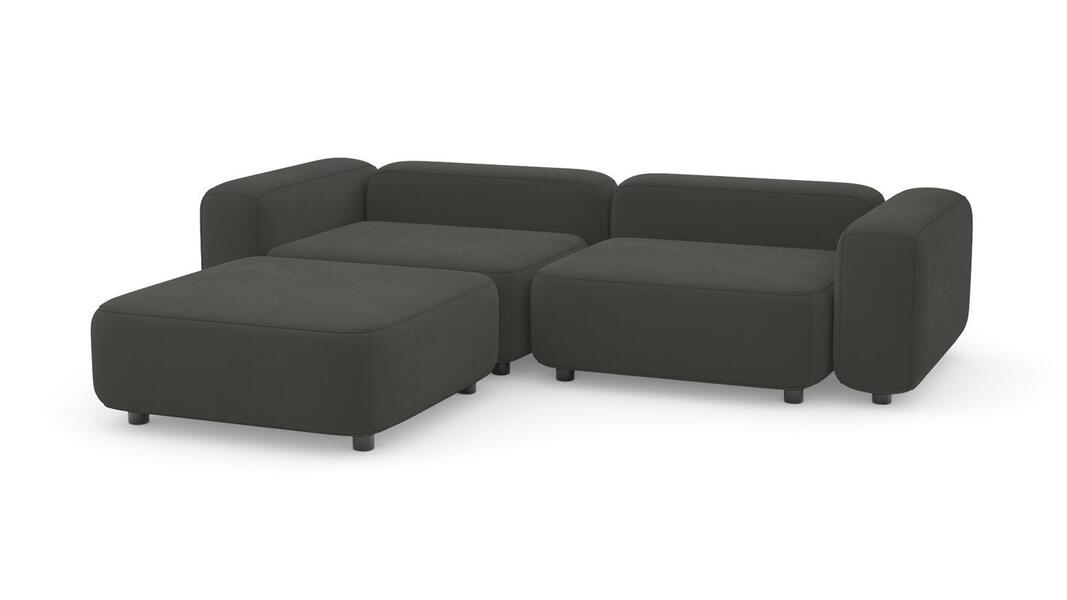 Диван с оттоманкой Баббл Vivaldi 37 273*221*62 см, Серый Велюр Нераскладной Фиеста