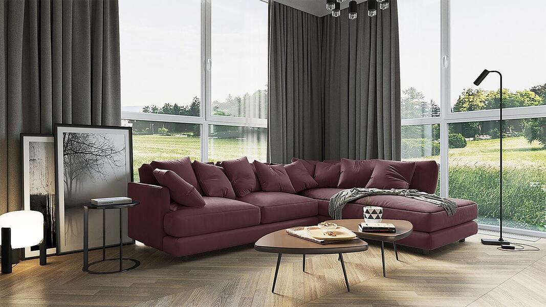 Угловой диван Ибица Velutto 15 300*209*90 см, Бордовый Велютто Еврокнижка Фиеста
