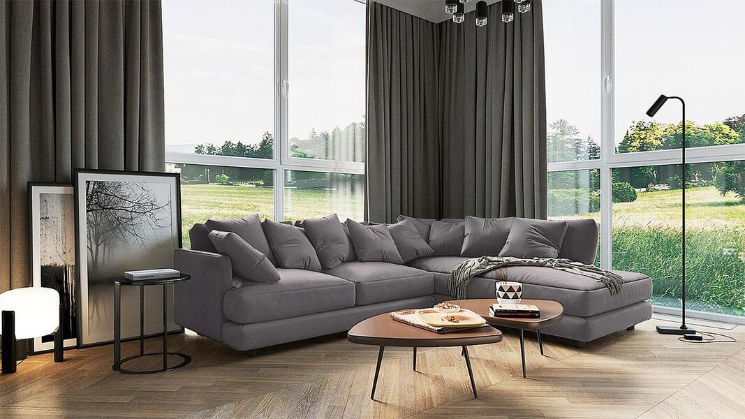 Угловой диван Ибица Velutto 19 300*209*90 см, Серый Велютто Еврокнижка Фиеста