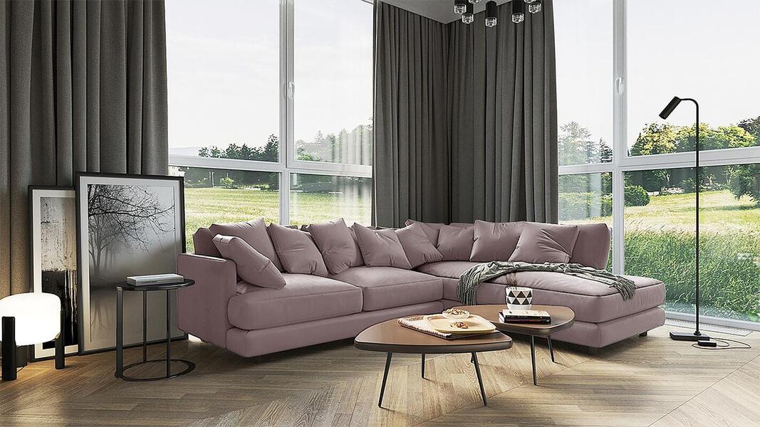 Угловой диван Ибица Velutto 37 300*209*90 см, Розовый Велютто Еврокнижка Фиеста