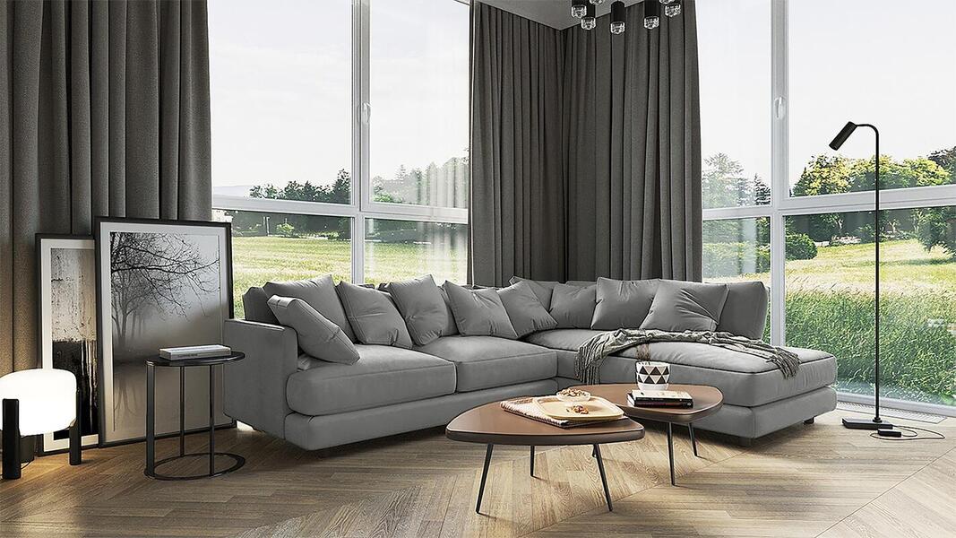 Угловой диван Ибица Velutto 52 300*209*90 см, Серый Велютто Еврокнижка Фиеста