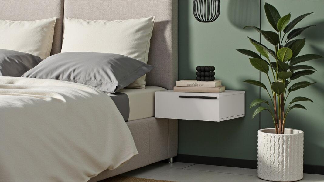 Прикроватная подвесная тумба Лорена Пакс-2 Белый Фасадный 0101 55*42*20 см, Белый   Фиеста