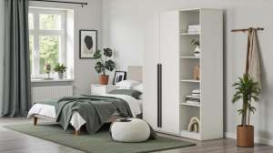 Распашной двухсекционный шкаф Лорена Пакс-2.1 со стеллажом Белый Фасадный 0101 120*50*210 см, Белый   Фиеста