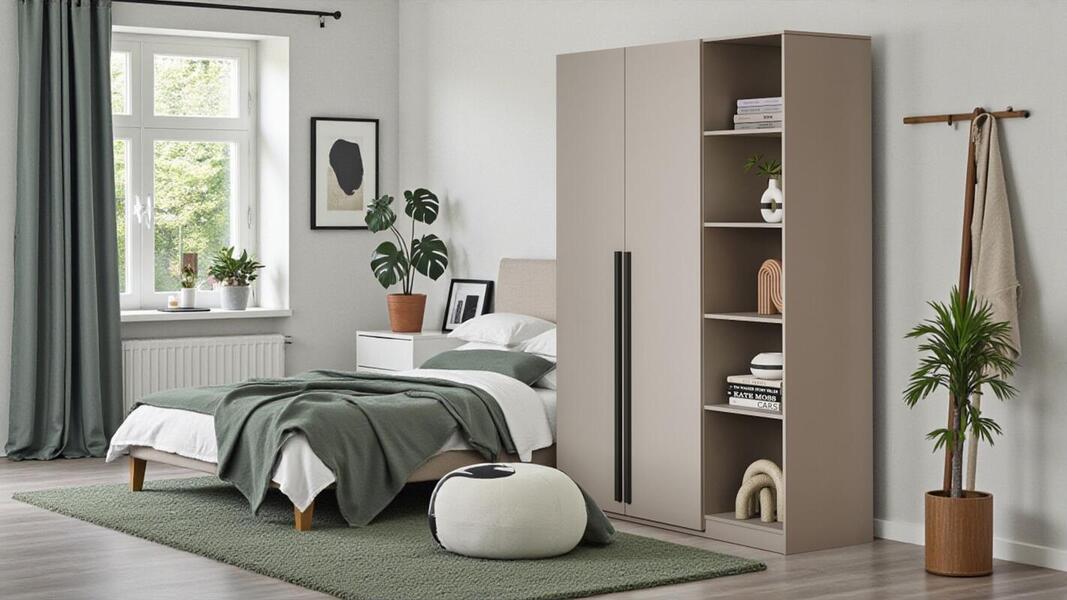 Распашной двухсекционный шкаф Лорена Пакс-2.1 со стеллажом Кашемир 5981 BS 120*50*210 см, Бежевый   Фиеста