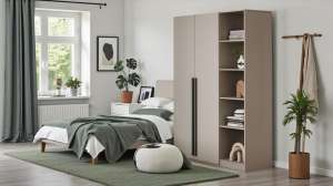 Распашной двухсекционный шкаф Лорена Пакс-2.1 со стеллажом Кашемир 5981 BS 120*50*210 см, Бежевый   Фиеста