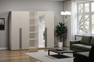 Распашной четырехсекционный шкаф Лорена Пакс-2.2 со стеллажом Кашемир 5981 BS 200*50*210 см, Бежевый   Фиеста