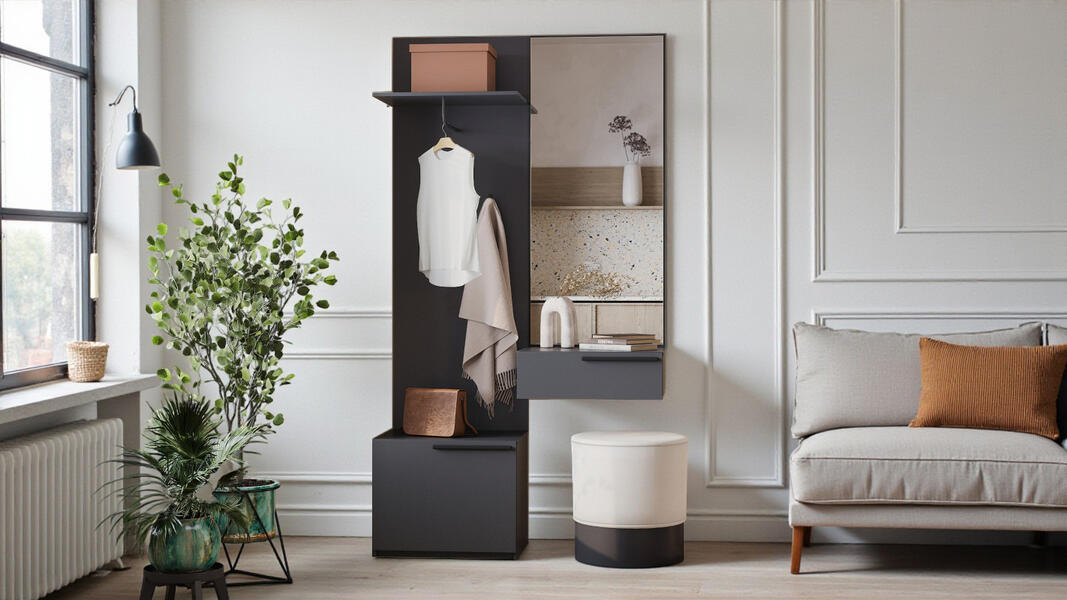 Прихожая Лорена Пакс-1 Серый Графит 162 PE 110*40*220 см, Серый   Фиеста