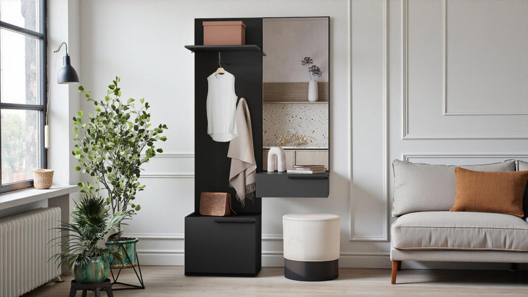 Прихожая Лорена Пакс-1 Черный 0190 PE 110*40*220 см, Черный   Фиеста