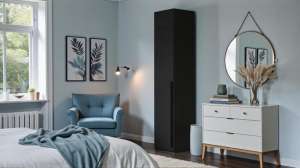 Распашной шкаф Лорена с антресолью Черный 0190 PE 50*40*230 см, Черный   Фиеста