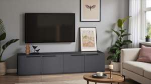 ТВ-тумба Лорена Пакс-1 Серый Графит 162 PE 220*43*37 см, Серый   Фиеста