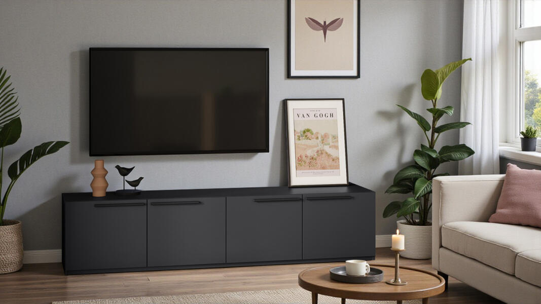 ТВ-тумба Лорена Пакс-1 Черный 0190 PE 220*43*37 см, Черный   Фиеста