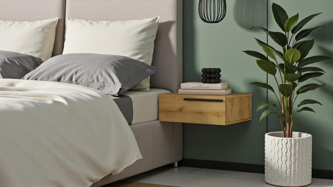 Прикроватная подвесная тумба Лорена Пакс-2 Дуб Золотистый U1148 55*42*20 см, Желтый   Фиеста