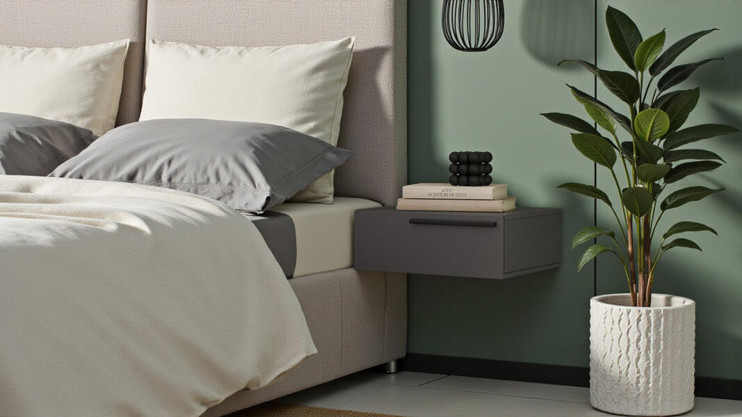 Прикроватная подвесная тумба Лорена Пакс-2 Серый Графит 162 PE 55*42*20 см, Серый   Фиеста