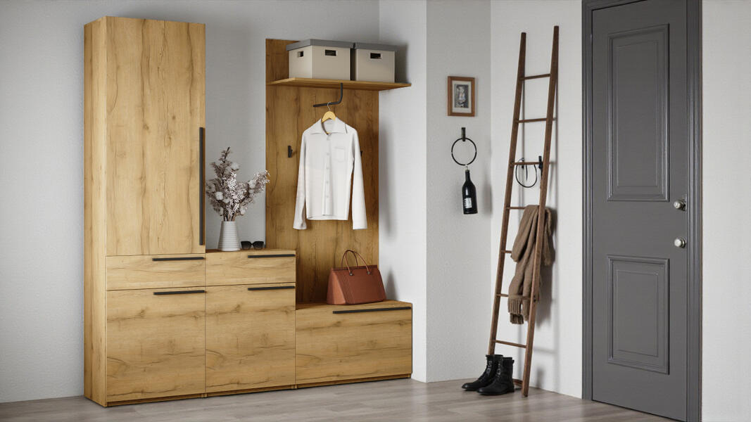 Прихожая Лорена Пакс-2 Дуб Золотистый U1148 200*40*200 см, Желтый   Фиеста