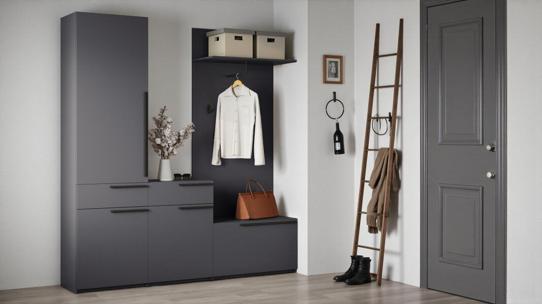 Прихожая Лорена Пакс-2 Серый Графит 162 PE 200*40*200 см, Серый   Фиеста