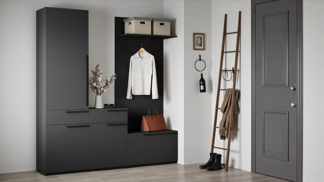 Прихожая Лорена Пакс-2 Черный 0190 PE 200*40*200 см, Черный   Фиеста