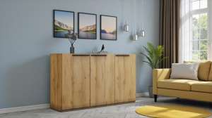 Тумба Лорена Пакс-2 Дуб Золотистый U1148 165*44*90 см, Желтый   Фиеста