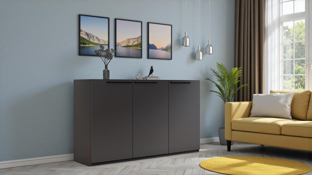 Тумба Лорена Пакс-2 Серый Графит 162 PE 165*44*90 см, Серый   Фиеста