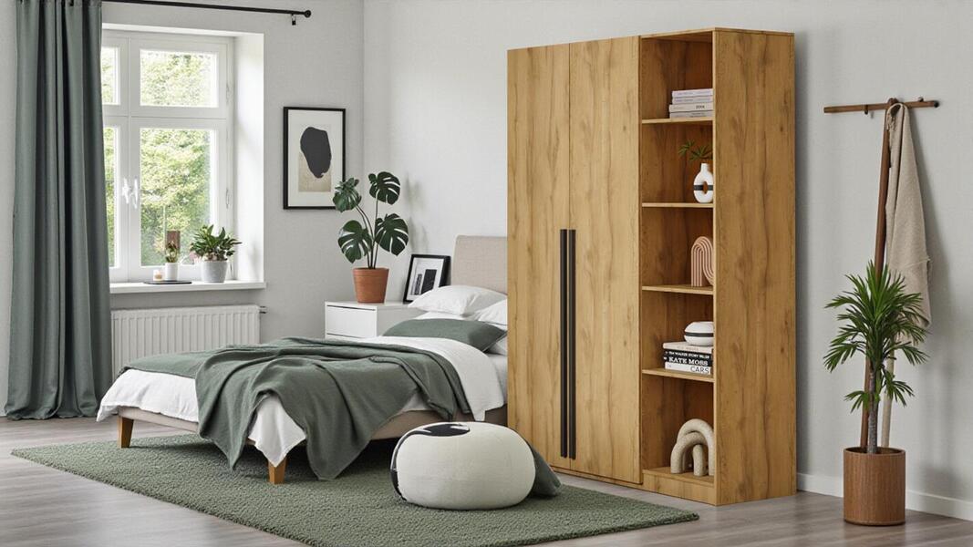 Распашной двухсекционный шкаф Лорена Пакс-2.1 со стеллажом Дуб Золотистый U1148 120*50*210 см, Желтый   Фиеста