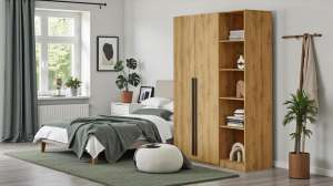 Распашной двухсекционный шкаф Лорена Пакс-2.1 со стеллажом Дуб Золотистый U1148 120*50*210 см, Желтый   Фиеста