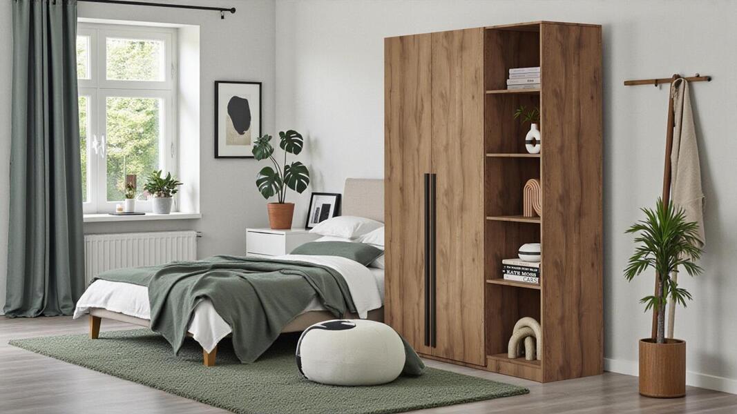 Распашной двухсекционный шкаф Лорена Пакс-2.1 со стеллажом Дуб Табачный U1147 120*50*210 см, Коричневый   Фиеста