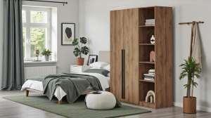 Распашной двухсекционный шкаф Лорена Пакс-2.1 со стеллажом Дуб Табачный U1147 120*50*210 см, Коричневый   Фиеста