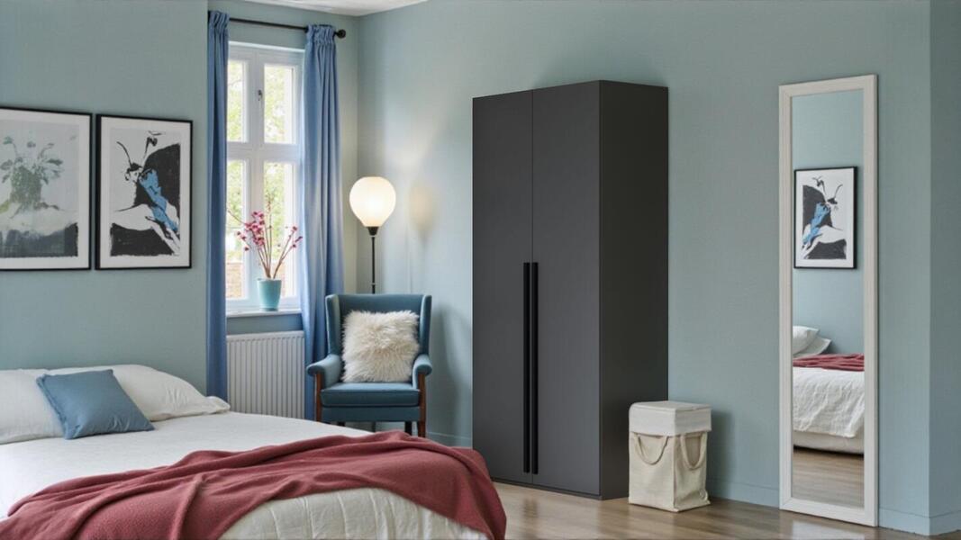 Распашной двухсекционный шкаф Лорена Пакс-2 Серый Графит 162 PE 80*40*200 см, Серый   Фиеста
