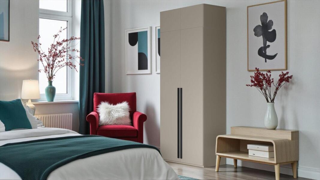 Распашной двухсекционный шкаф Лорена Пакс-2 с антресолью Кашемир 5981 BS 80*40*230 см, Бежевый   Фиеста